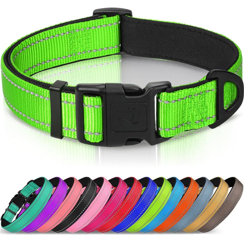 Joytale Reflective Dog Collar, Soft Neoprene Padded, Metal D-Ring, Nylon Pet Collar Adjustable for Puppy and Small Dogs, Green, XS - Image 1